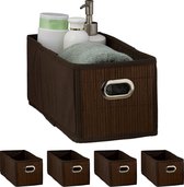 Relaxdays 5x opbergmand bamboe - badkamer mand - stoffen opbergbox - mandje stof - bruin