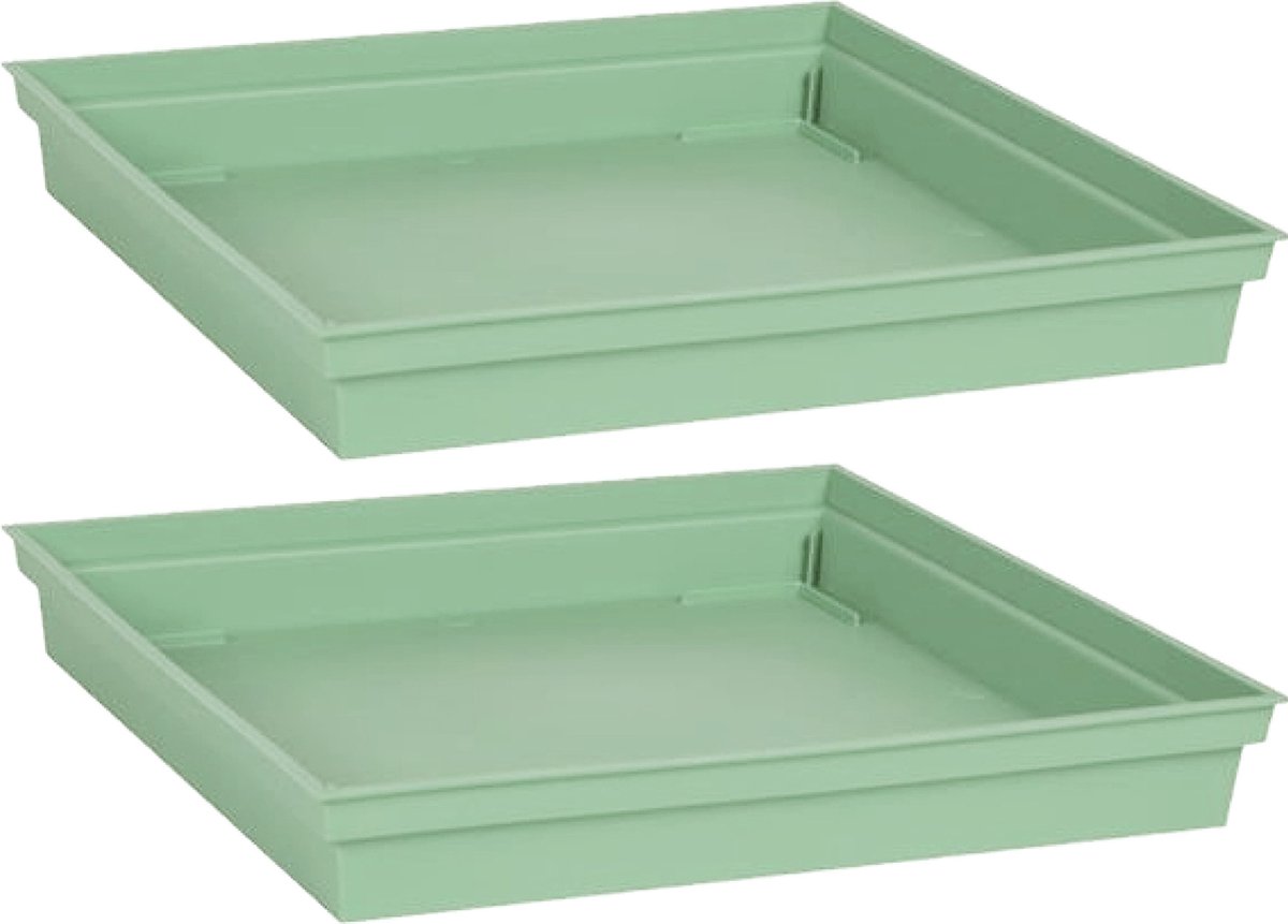 2x stuks bloempot kunststof onderschalen Toscane groen vierkant L33 x B33 x H5 cm - Opvangborden/opvangschalen