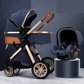 Manzibo Luxe 3-in-1 Kinderwagen - Wandelwagen - Baby - Babywagen - Incl. Autostoeltje - Buggy - Grijs/Goud
