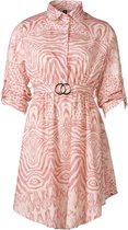 Dames animalprint jurk 3/4 mouwen met kraag, boven knopen, strik-ceintuur met gouden gesp -  pastel roze | Maat L