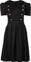 Dames A-line jurk km met sierknopen en ronde kraag - zwart | Maat XL