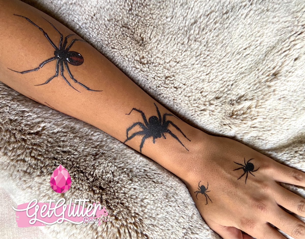 GetGlitterBaby® - Spinnen Tattoo Halloween Decoratie Versiering / Carnaval Schmink Make Up Plak Tattoos / Tijdelijke Tattoo / Nep Tatoeage - Spinnen — afbeelding 4