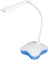 LED Bureaulamp - Belito Mimo - 3W - Helder/Koud Wit 5500K - Touch Schakelaar - Dimbaar - Flexibele Arm - USB Opladen - Mat Wit - Kunststof