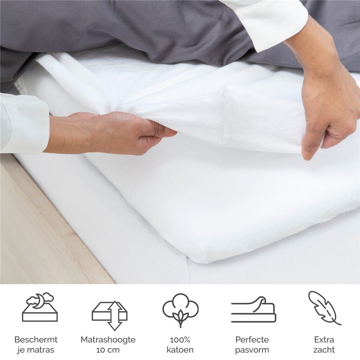 Superieur Waterdichte Matrasbeschermer - 180x210/220 cm - Molton Hoeslaken