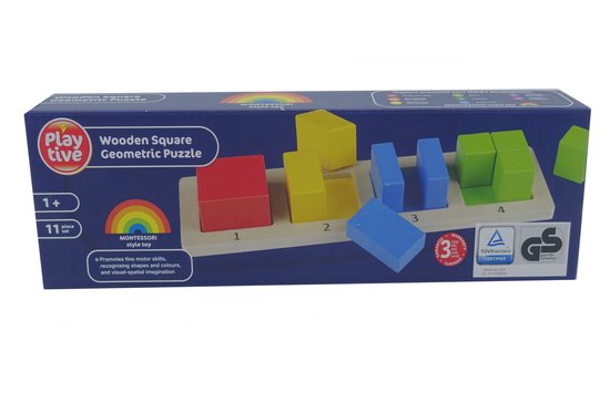 Afbeelding van het spel Playtive Geometrische Puzzle - Montessori speelgoed - Vierkant vormen - 11 Delig