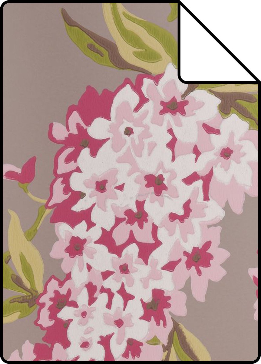 Proefstaal Origin Wallcoverings behang blauwe regen taupe en aubergine paars - 26.5 x 21 cm - 307137-S