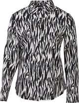 Dames blouse lange mouwen travelstof met klassieke kraag - zebraprint zwart/wit | Maat S (Valt als XS)