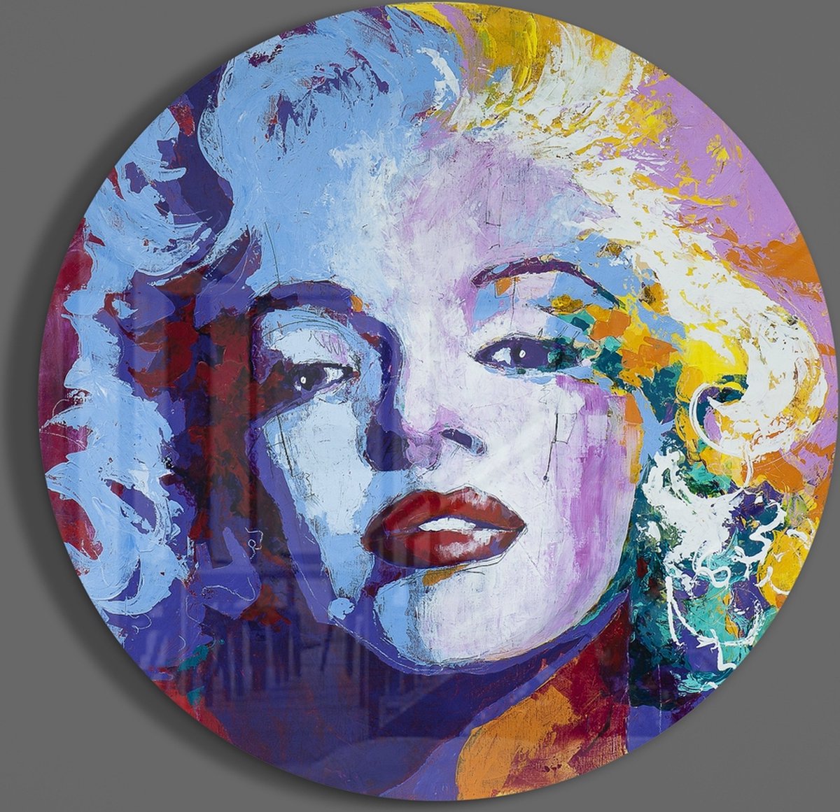 Insigne Glazen Schilderijen - Marilyn Monroe Glasschilderij - Rond - Muurcirkel - 60 cm - 4 mm Meerkleurig