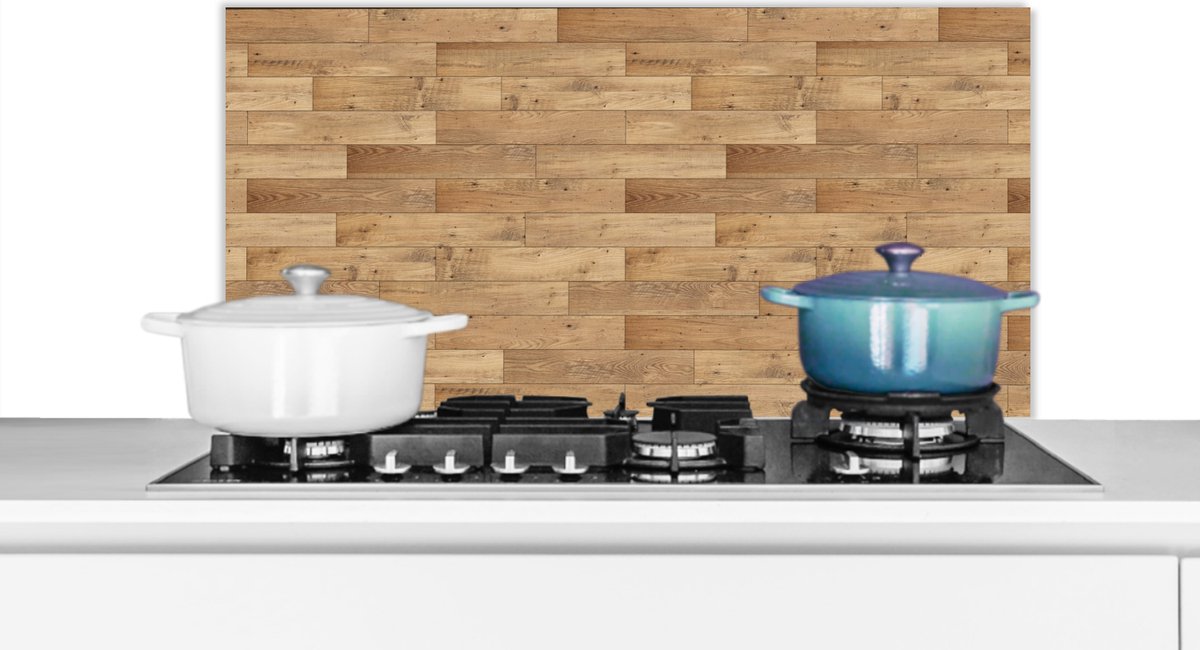 KitchenYeah Spatscherm keuken 90x45 cm Kookplaat achterwand Patroon Parket Patronen Muurbeschermer Spatwand fornuis Hoogwaardig aluminium