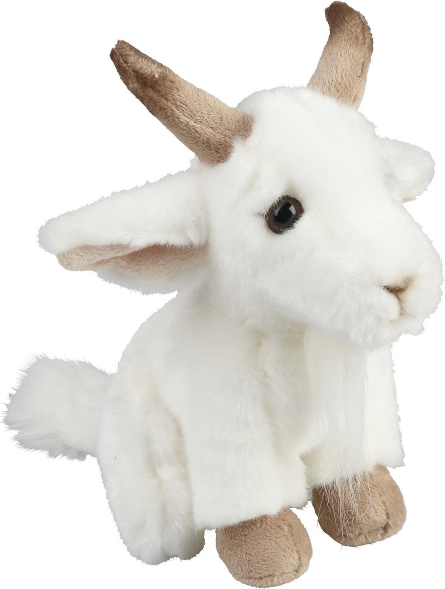 Ravensden Pluche geitje - knuffel geitje - wit - 18 cm - boerderij dieren knuffel