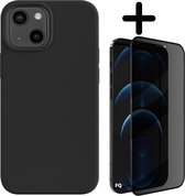 Fooniq Silicone Hoesje Zwart + Privacy Screenprotector - Geschikt Voor Apple iPhone 13 Pro Max