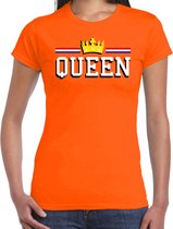 Koningsdag t-shirt Queen met gouden kroon - oranje - dames - koningsdag outfit / kleding S