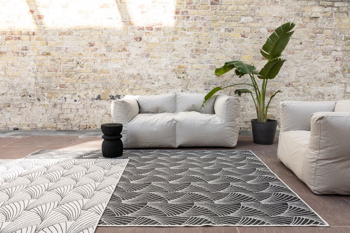 Buitenkleed Deco zwart/wit dubbelzijdig - 160 x 230 cm - (M)