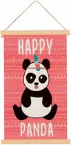 canvasdoek Panda 33 x 54 cm roze/zwart