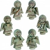 kerstfiguren 5 cm hout naturel/zwart 6 stuks