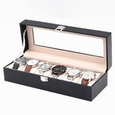 Confibel - Luxe Leren Horloge Box - Horlogedoos - Geschikt voor Horloges en Sieraden - 6 Compartimenten met 6 Kussentjes - Leer
