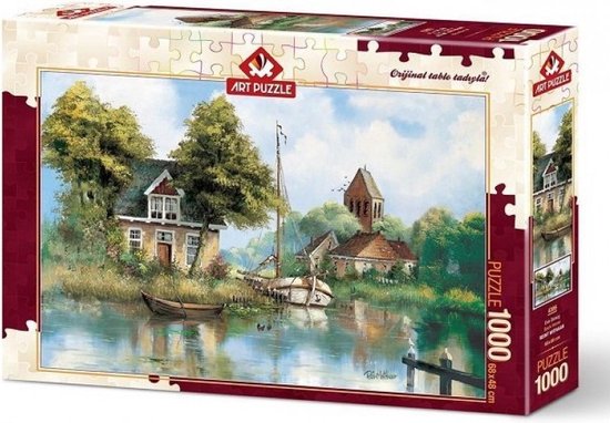 Back Home Legpuzzel 1000 Stukjes – Landschap met Water en Huisjes – 68 x 48 cm