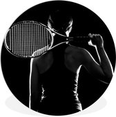 WallCircle - Wandcirkel ⌀ 150 - Tennisspeelster op een zwarte achtergrond - zwart wit - Ronde schilderijen woonkamer - Wandbord rond - Muurdecoratie cirkel - Kamer decoratie binnen - Wanddecoratie muurcirkel - Woonaccessoires