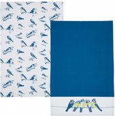 theedoek vogels 70 cm katoen blauw/wit 2 stuks