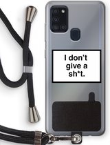 Case Company® - Samsung Galaxy A21s hoesje met Koord - Don't give a shit - Telefoonhoesje met Zwart Koord - Bescherming aan alle Kanten en Over de Schermrand