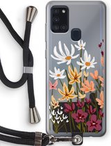 Case Company® - Samsung Galaxy A21s hoesje met Koord - Painted wildflowers - Telefoonhoesje met Zwart Koord - Bescherming aan alle Kanten en Over de Schermrand