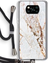 Case Company® - Poco X3 Pro hoesje met Koord - Goud marmer - Telefoonhoesje met Zwart Koord - Bescherming aan alle Kanten en Over de Schermrand