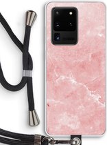 Case Company® - Samsung Galaxy S20 Ultra hoesje met Koord - Roze marmer - Telefoonhoesje met Zwart Koord - Bescherming aan alle Kanten en Over de Schermrand