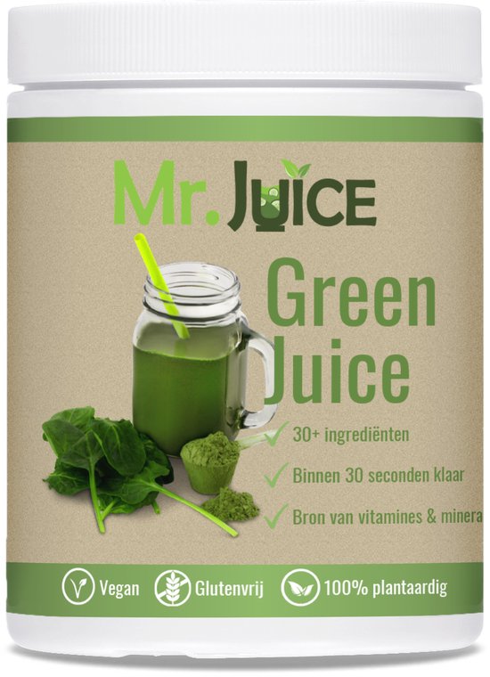 Mr.Juice - Green Juice Superfood Poeder - 300 gram (30 porties) - Biologisch / Vegan - Tarwegras - Probiotica - Spirulina - Chlorella - Mr.Juice