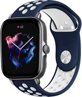 Siliconen Smartwatch bandje - Geschikt voor  Amazfit GTS 3 sport band - blauw/wit - Strap-it Horlogeband / Polsband / Armband