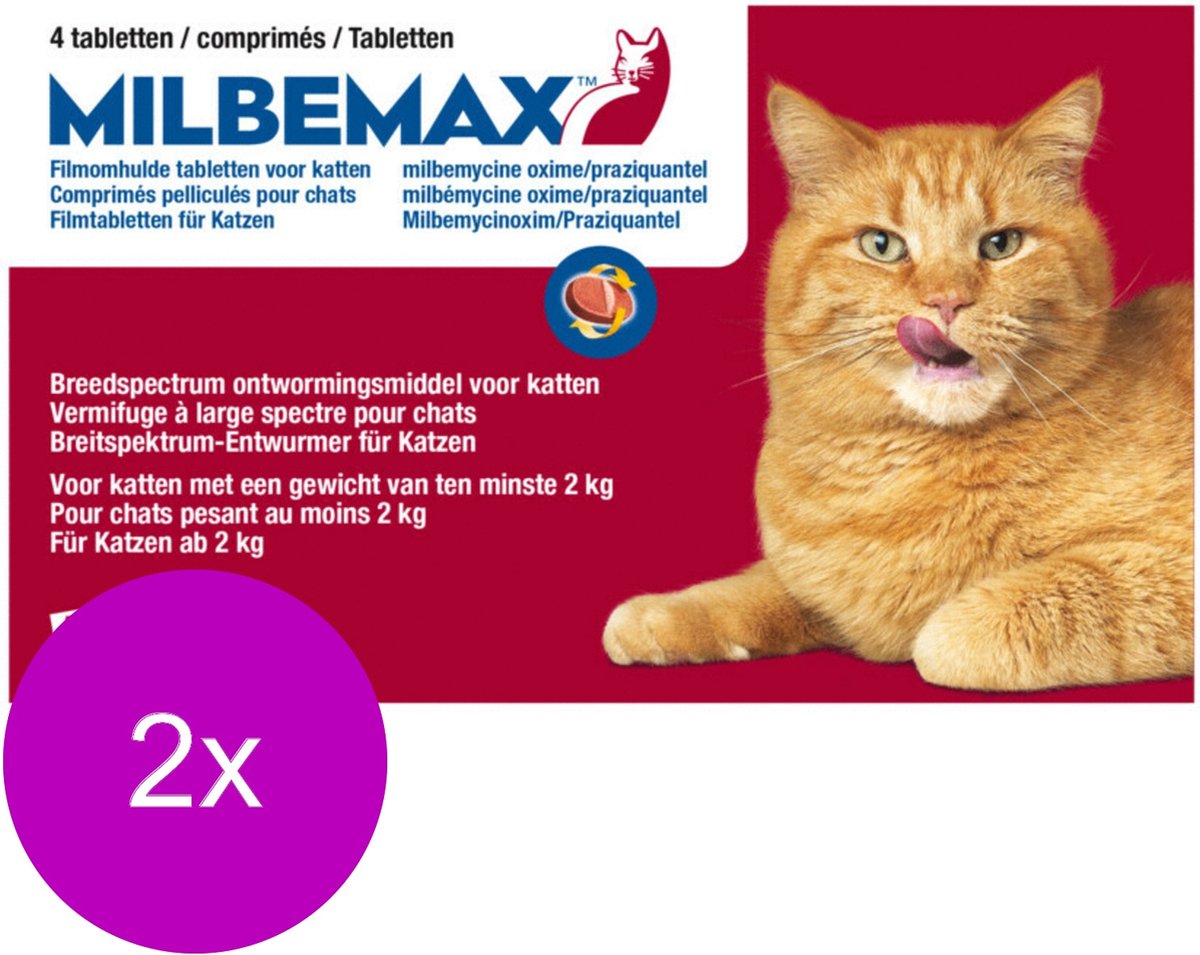 Milbemax Kat Rund - Anti wormenmiddel - 2 x 4 tab 2 Tot 12 Kg - Milbemax