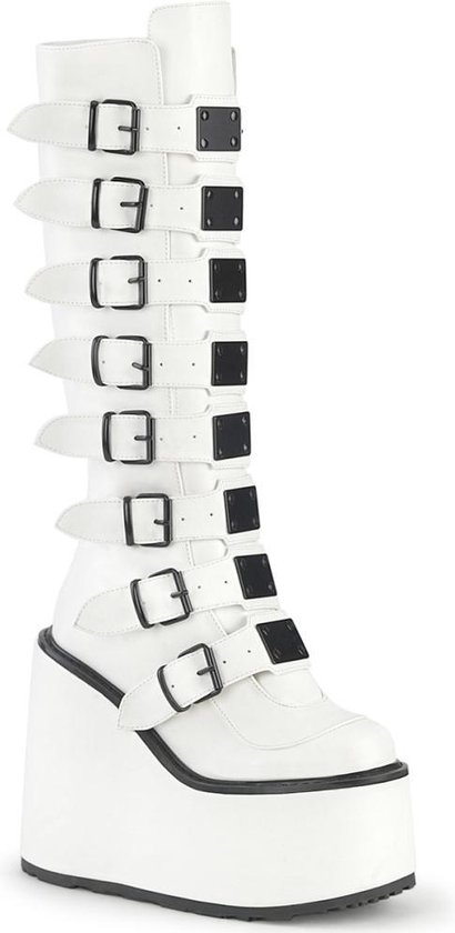 DemoniaCult - SWING-815 Plateau Laarzen - US 10 - 40 Shoes - Wit/Zwart