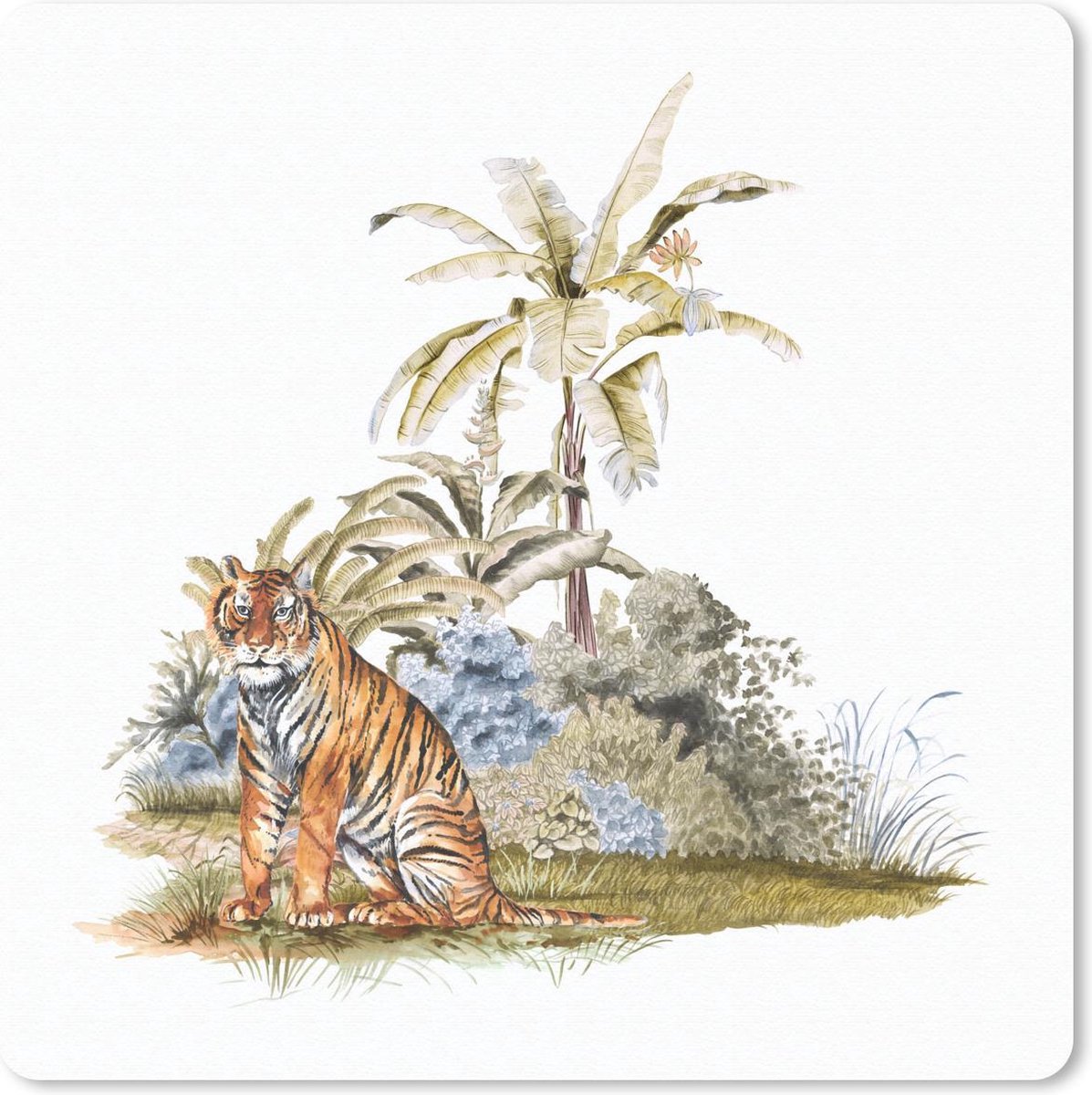 Muismat 30x30 cm - Mousepad Tijger - Planten - Schilderij - Muismatten