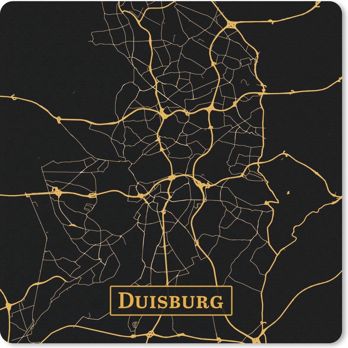 Muismat 30x30 cm - Mousepad Kaart - Duisburg - Duitsland - Goud - Zwart - Muismatten