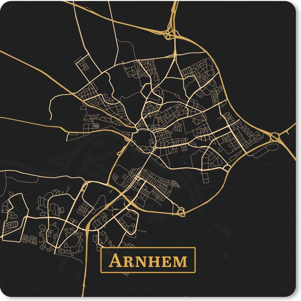 Muismat 20x20 cm - Mousepad Kaart - Arnhem - Goud - Zwart - Muismatten