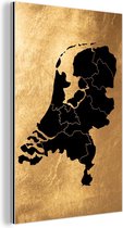 Wanddecoratie Metaal - Aluminium Schilderij Industrieel - Kaart Nederland - Zwart - Goud - 100x150 cm - Dibond - Foto op aluminium - Industriële muurdecoratie - Voor de woonkamer/slaapkamer