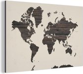 Wanddecoratie Metaal - Aluminium Schilderij Industrieel - Wereldkaart - Bruin - Hout - 90x60 cm - Dibond - Foto op aluminium - Industriële muurdecoratie - Voor de woonkamer/slaapkamer