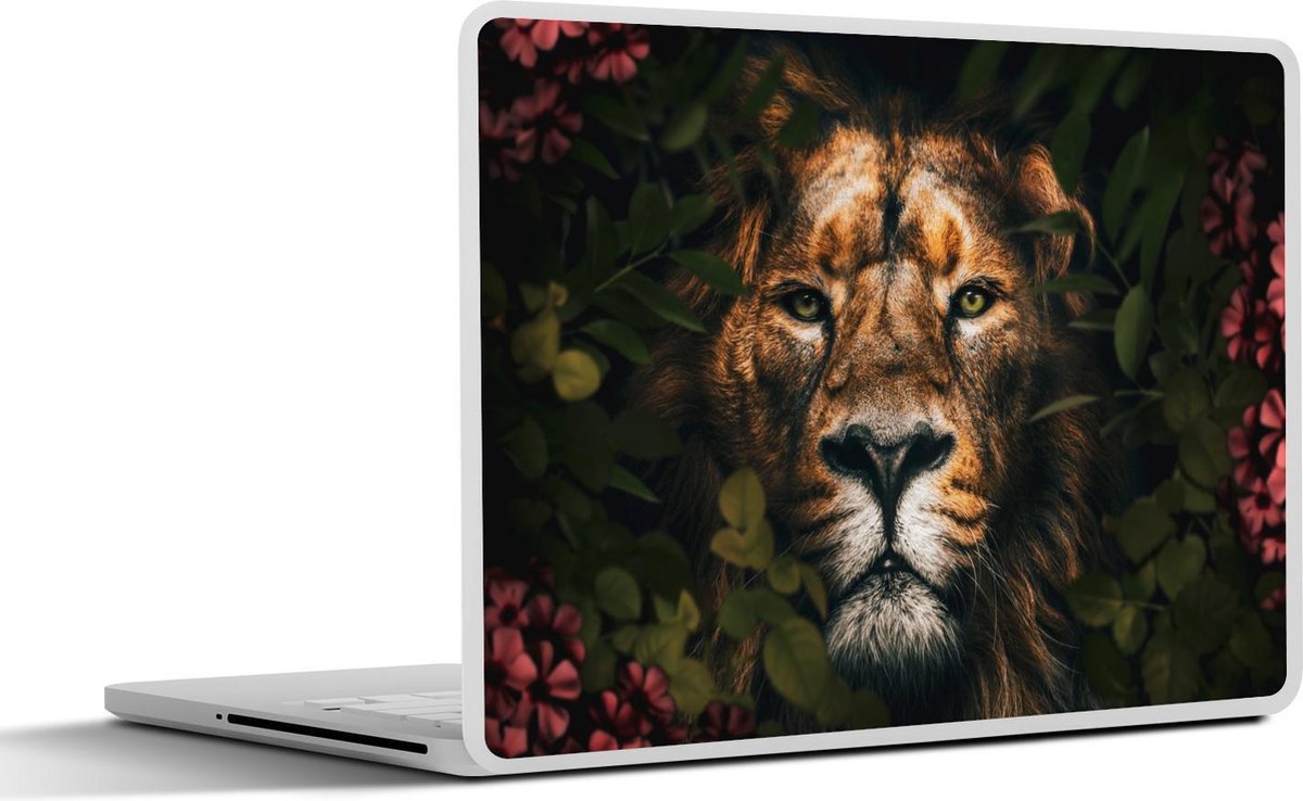 Laptop sticker - 10.1 inch - Jungle - Leeuw - Bloemen - Planten - 25x18cm - Laptopstickers - Laptop skin - Cover