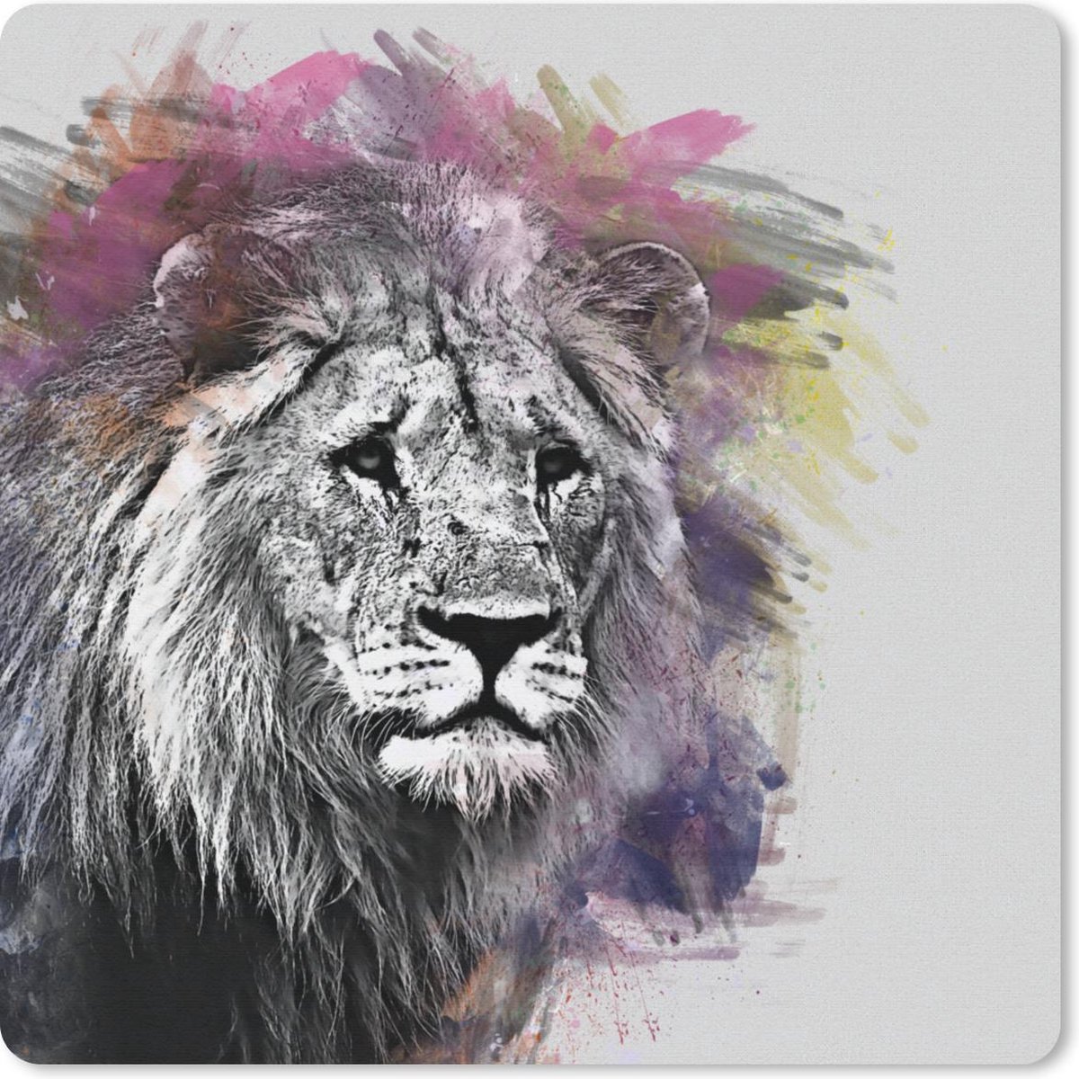 Muismat 30x30 cm - Mousepad Leeuw - Kleuren - Zwart - Wit - Muismatten