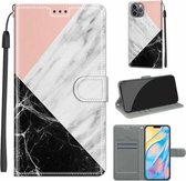 Spanning Gekleurde Tekening Magnetische Sluiting Horizontale Flip PU Lederen Case met Houder & Kaartsleuven Voor iPhone 13 (C07 Roze Wit Zwart)