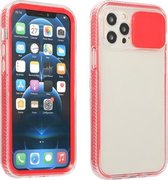 Sliding Camera Cover Design Schokbestendig TPU Frame + Clear PC Case voor iPhone 13 Pro Max (Rood)