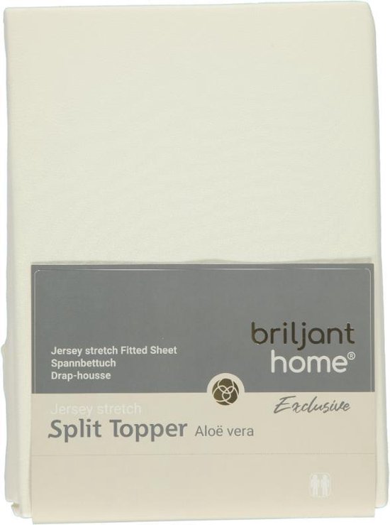 Briljant Home - Hoeslaken Jersey Multifit voor Split Topper - 180x200 - 180 x 220 - Off White - met Aloë Vera