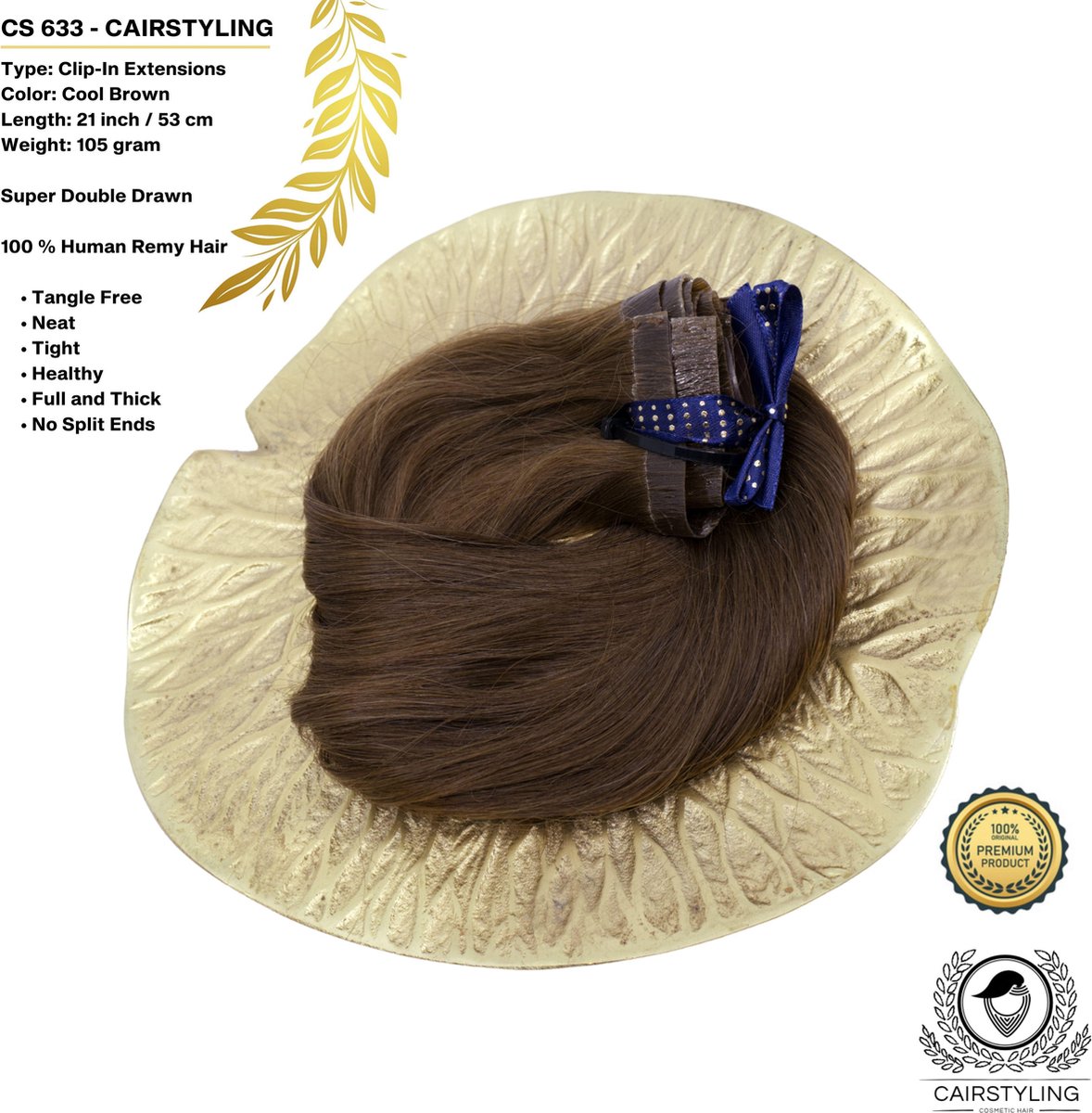 CAIRSTYLING Premium 100% Human Hair - CS633 INVISIBLE CLIP-IN - Super Double Remy Human Hair Extensions | 105 Gram | 53 CM (21 inch) | Haarverlenging | Best Quality Hair Long-term Use | 2022 Trending Seamless Invisible Laces | Cool Brown Highlights
