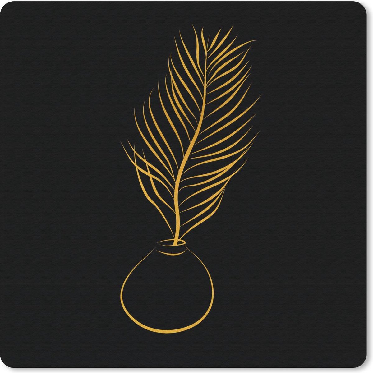 Muismat 20x20 cm - Mousepad Plant - Goud - Zwart - Line art - Muismatten