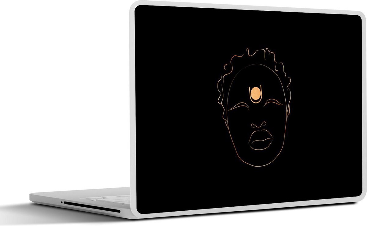 Laptop sticker - 10.1 inch - Vrouw - Line art - Goud - Zwart - 25x18cm - Laptopstickers - Laptop skin - Cover