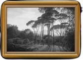 Laptophoes 14 inch - Italiaans landschap parasoldennen - Hendrik Voogd - Lijst - Goud - Laptop sleeve - Binnenmaat 34x23,5 cm - Zwarte achterkant