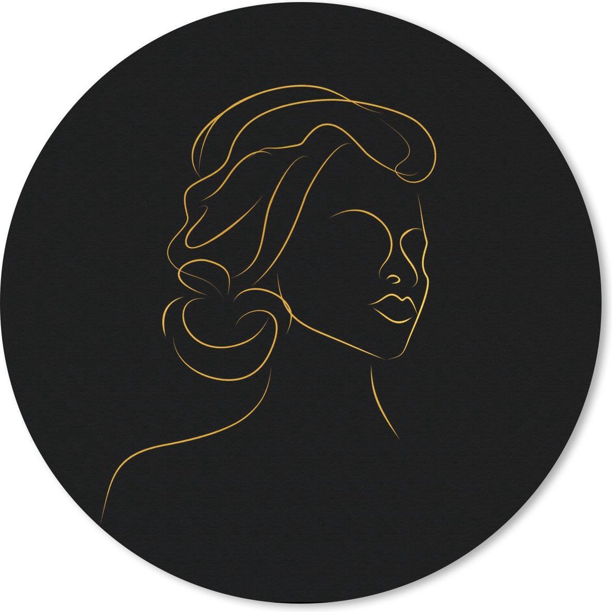 Muismat rond 20x20 cm - Mousepad Vrouw - Zwart - Goud - Line art - Ronde muismatten