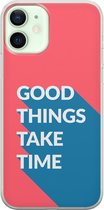 Apple iPhone 12 Mini Telefoonhoesje - Transparant Siliconenhoesje - Flexibel - Met Quote - Good Things - Rood