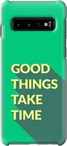 Samsung Galaxy S10 Telefoonhoesje - Premium Hardcase Hoesje - Dun en stevig plastic - Met Quote - Good Things - Groen