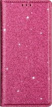 Hoesje geschikt voor iPhone X - Bookcase - Pasjeshouder - Portemonnee - Glitter - TPU - Roze