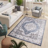 Tapiso Laos Vloerkleed Grijs Donkerblauw Ornament Woonkamer Slaapkamer Tapijt Maat – 120x170